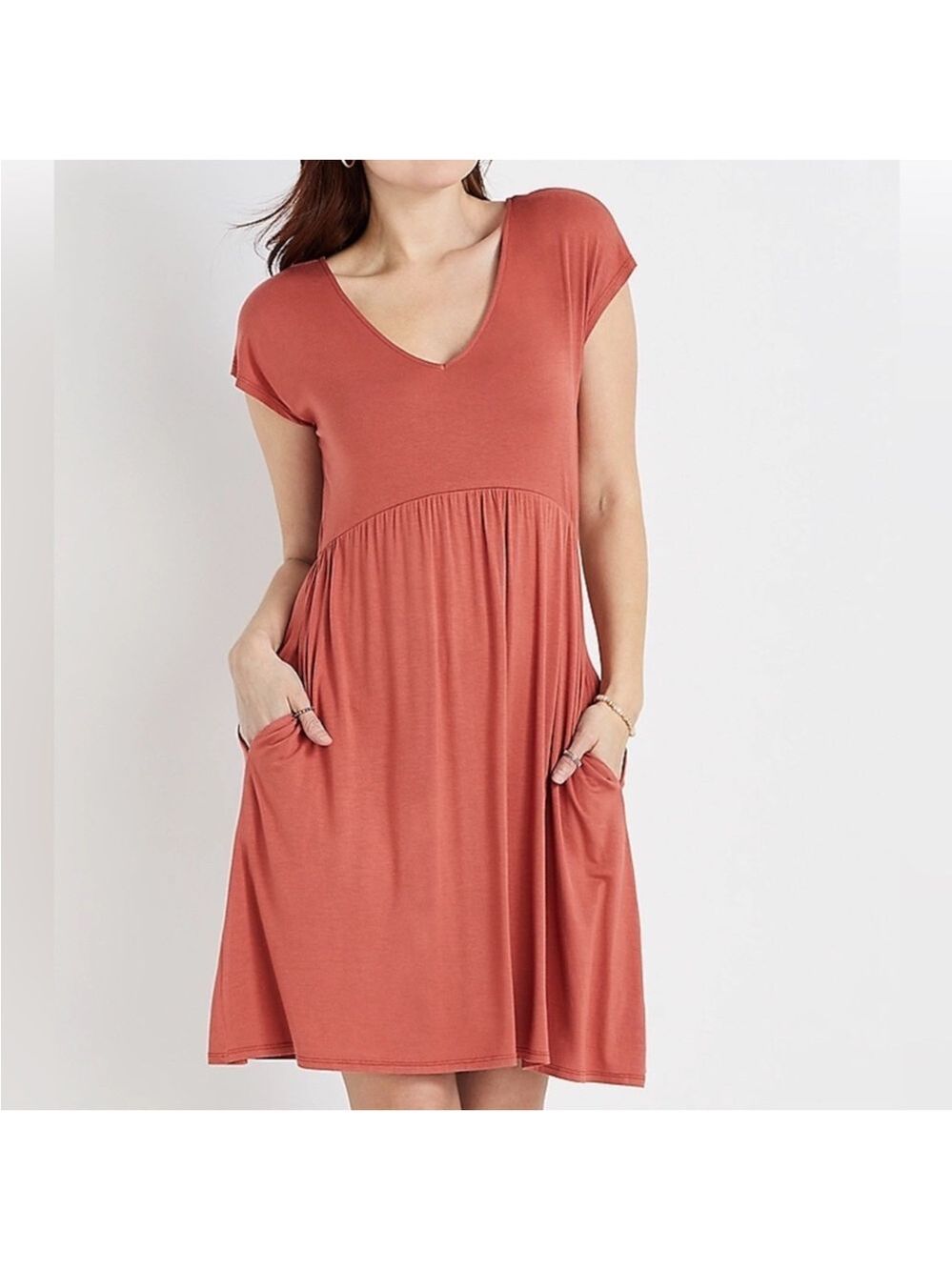 Maurices 24/7 short sleeve v neck babydoll mini dress Woman’s size XL - Picture 4 of 12